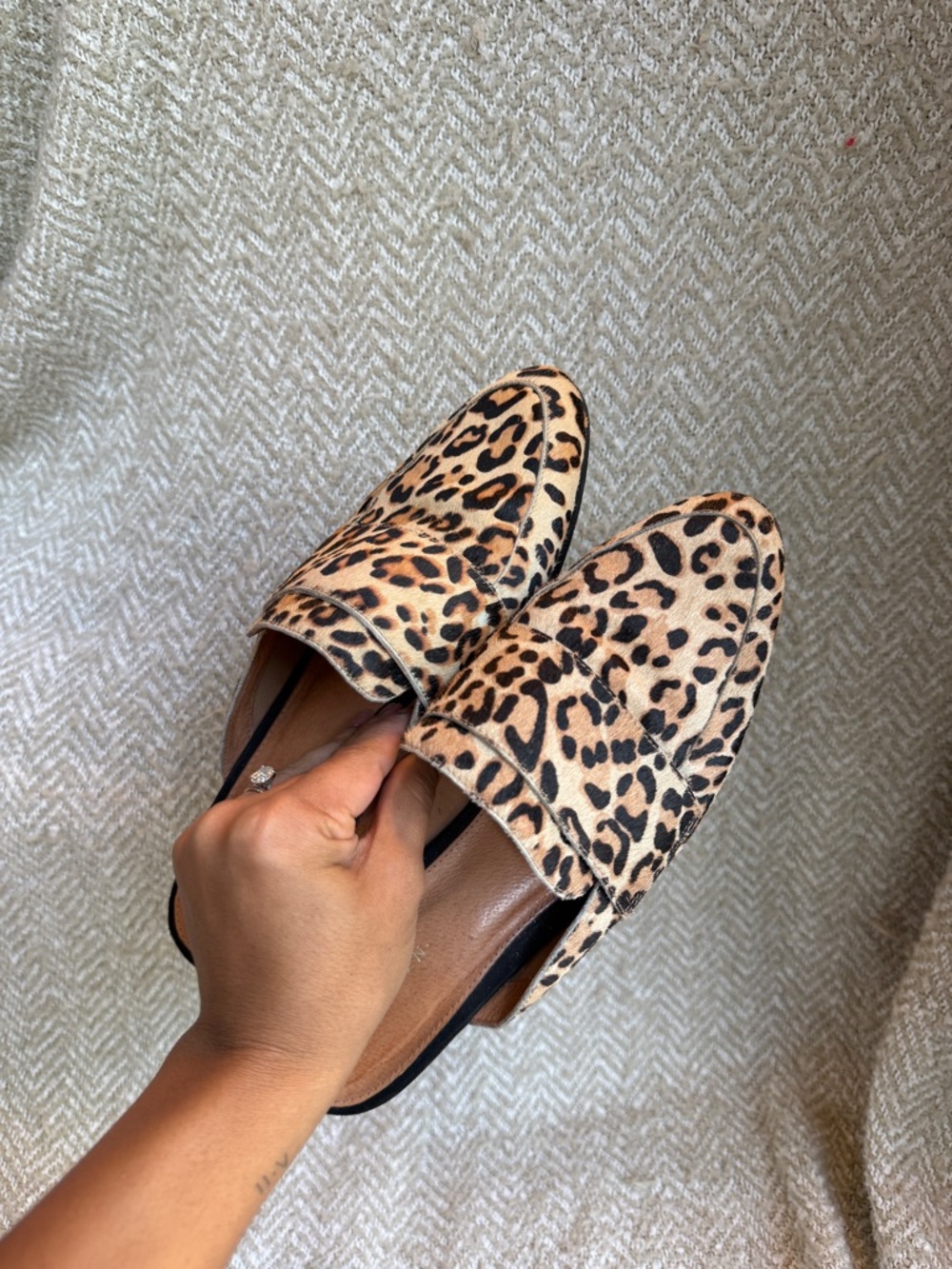 Halogen Leopard Print Slip-On Mules - Beige & Black